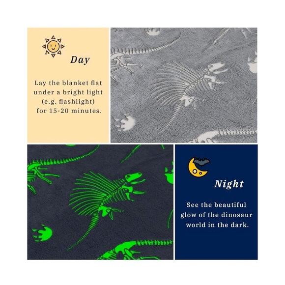 Glow in The Dark Blanket Dinosaur Throw Blanket for Boys Kids Soft Warm 60x80 - Picture 5 of 8
